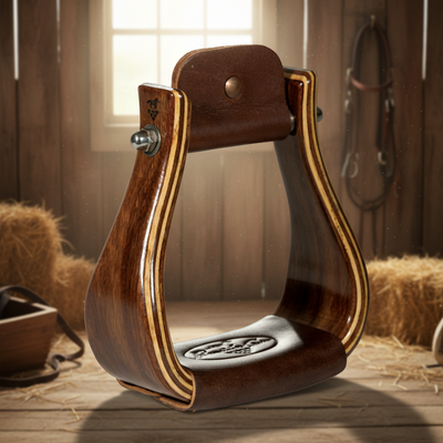Professional's Choice Wood Western Horse Stirrups - 3-Inch Tread, Dark Gloss Laminated Hardwood, Pair
