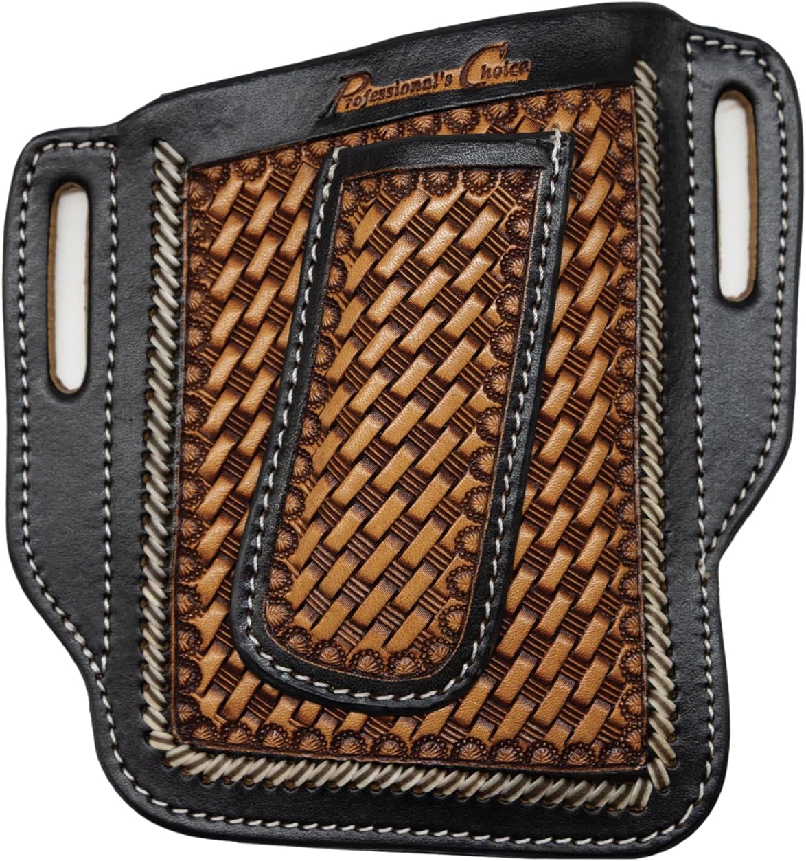 Professional's Choice Antique Floral Tooled Leather Cell Phone and Knife Holder - Dual Belt Holster - 6.75" x 3.25"