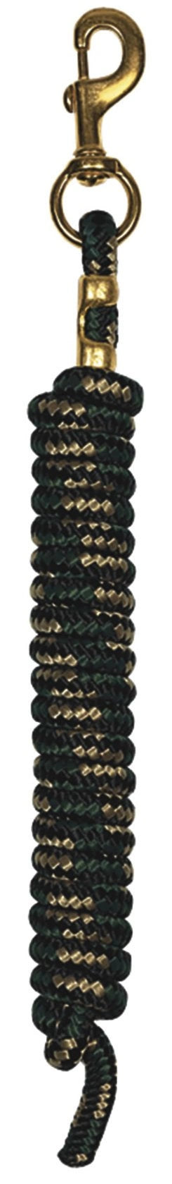 Black rope with gold clasp and hardware on a white background