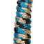 Blue and brown braided rope keychain with a metal clasp on a white background