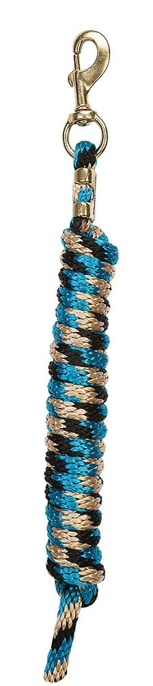Blue and brown braided rope keychain with a metal clasp on a white background