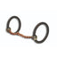 Bob Avila Loose Ring Bit with a single jointed twisted copper wire mouthpiece and large black rings. This professional-grade horse bit features durable silver-toned ferrules and a textured copper wire design to encourage salivation and improve communication. High-quality equestrian tack ideal for training, western riding, and performance horses.