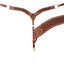 Brown leather girth strap with stitching on a white background