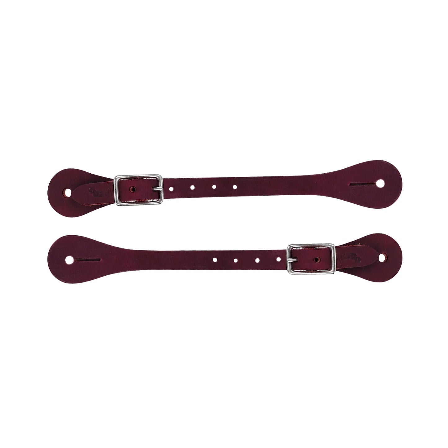 Pair of Burgundy Weaver Leather Spur Straps for adults, featuring durable premium leather and adjustable silver buckles. These stylish Western spur straps are designed for long-lasting equestrian use, offering a secure fit and classic deep red aesthetic. Perfect for western riders looking for high-quality, dependable horse tack and riding accessories.