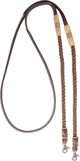 Cashel Adjustable Leather & Rope Reins - Brown with Rawhide Accents & Quick-Release Snaps - 8'