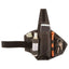 Black Cashel Ankle Safe, a durable gear organizer for horseback riders and outdoor enthusiasts. The open black pouch reveals secure pockets holding a smartphone, cash, keys, pepper spray, and an orange flashlight. Featuring adjustable velcro straps, this leg-worn holster provides convenient, hands-free storage for essentials during trail riding, hiking, or travel adventures.