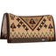 Cashel 34x38 Blanket Top Felt Saddle Pad featuring a classic Southwest Thunderbird design in earth tones of tan, dark brown, and sage green. This Western comfort pad includes cross motifs, a zigzag border, and a contoured shape for a better fit. Built for durability with a thick shock-absorbing felt lining and premium leather wear leathers along the spine and sides. A stylish, functional horse saddle pad ideal for trail riding, ranch work, or Western performance.