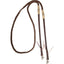 Cashel Braided Rawhide Button Roping Reins in chocolate brown. These high-quality Western horse reins feature a durable braided rope design accented with natural rawhide button knots and decorative chevron detailing. The ends are crafted from premium dark chocolate leather with sturdy nickel-plated scissor snaps for secure attachment to the bit. Perfect for roping, trail riding, and everyday Western equestrian activities.