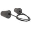 Cashel Ear Plugs with String for horses featuring two textured dark grey, tapered foam earplugs connected by a durable black braided cord. Designed for equine noise reduction, these soft foam earplugs help keep horses calm during clipping, trailering, or loud events. The safety string ensures they stay together and are easy to remove, making them a must-have horse tack accessory for skittish or sensitive equines.