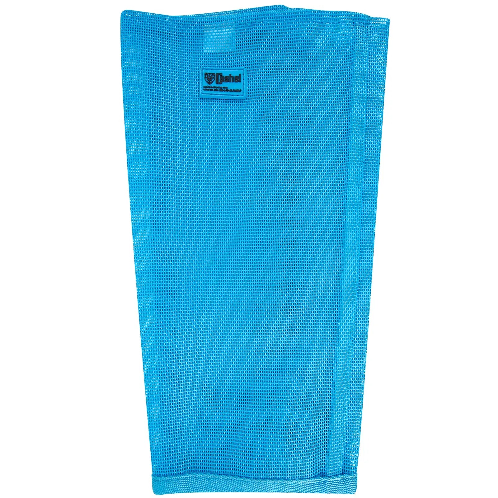 Cashel Equine Fly Control Leg Guard in vibrant blue mesh, designed to protect horses from biting flies and insects. This breathable, lightweight leg boot features a durable reinforced bottom and the Cashel logo patch. Ideal for pasture comfort and preventing fly-related stomping, these essential horse leggings offer superior equine protection. High-quality, durable horse gear for effective summer fly defense.