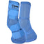 Cashel Equine Horse Fly Leg Guards in bright blue, featuring a breathable mesh design for superior insect protection. These durable horse boots include four adjustable hook-and-loop straps for a secure, contoured fit around the cannon bone and fetlock. Ideal for preventing fly bites and stomping, these lightweight, protective leg wraps are essential summer gear for keeping your horse comfortable in the pasture.