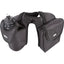 Cashel Horn Saddle Bag in black nylon, designed to fit over western saddle horns for trail riding. Includes a built-in water bottle holder with a black bottle and a spacious padded lunch compartment for snacks. This durable horseback riding accessory keeps essentials secure and accessible, making it perfect for day trips and long rides. High-quality trail gear for prepared riders looking for reliable horse saddle storage.