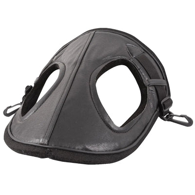 Cashel Horse Helmet in black leather-look material with soft fleece padding for equine head protection. This one-size horse helmet features large ear holes and adjustable nylon straps with secure plastic clips. Essential safety gear for trailering, shipping, or training, providing comfort and impact resistance for your horse.