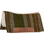 Cashel Performance Blanket Felt Pad (34x36) in olive green with white and rust-colored wavy stripes. This contoured Western saddle pad features durable leather wear leathers with an embossed logo and a thick, plush merino fleece lining for maximum horse comfort. A professional-grade performance pad designed for impact protection and style, perfect for trail riding or competition.