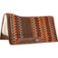 Cashel Performance Blanket Felt Pad (34x36) for western horses. This brown saddle pad features a vibrant orange and tan southwestern geometric pattern and a soft merino fleece lining for ultimate comfort. Designed with a contoured spine and durable leather wear leathers embossed with the Cashel logo, it's ideal for performance riding, trail, or ranch work. Combines the look of a premium wool horse blanket with the protection of a heavy-duty felt pad.