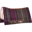 Cashel Performance Blanket Felt Pad (34x36) featuring a vibrant purple southwestern pattern and premium merino fleece lining for horse comfort and protection. This contoured western saddle pad includes durable brown leather wear leathers and a spine reinforcement for a secure fit. Ideal for trail riding or performance, this high-quality purple western pad blends traditional style with advanced impact protection.