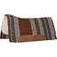Cashel Performance Felt Pad 34x36 in brown with turquoise and white wavy stripes. This premium horse blanket pad features a moisture-wicking Merino fleece lining and durable leather wear leathers. Its contoured design offers superior shock absorption and comfort for western riding. Ideal for trail or show, this high-quality equestrian tack combines Southwestern style with professional performance.
