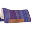 Cashel Performance Felt Pad 34x36 featuring a vibrant purple wool exterior with vertical wavy teal and light gray stripes. This western saddle blanket includes a plush off-white Merino fleece lining for horse comfort and durable tan leather wear leathers embossed with the Cashel logo. A stylish and functional horse riding gear choice for performance western riding and equestrian activities.