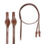 Cashel Quick Change Split Reins crafted from premium brown leather with durable white contrast stitching. These western equestrian reins feature easy-to-use water loop bit ends for quick bit changes without the need for buckles. Designed for reliable performance and horse riding excellence, the split reins offer a classic look and functional design for professional and recreational riders.