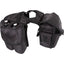 Cashel Medium Saddle Bag with Bottle Holder in durable black nylon equestrian gear. Features two insulated bottle holders on the left and a large storage compartment with a smaller exterior pocket on the right. Designed for horse trail riding, it fits securely over the saddle horn for easy access to hydration and essentials. Ideal for horseback riders seeking functional, high-quality horse tack for long outdoor adventures.