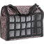 Cashel Slow Feed Top Load Hay Bag in a stylish brown leopard print. Designed to promote healthy digestion, this horse hay bag features a black nylon webbing grid on the front to slow consumption. It includes adjustable black straps with metal hardware for secure hanging in trailers or stalls. A chic and functional piece of leopard print horse gear, perfect for equestrians on the go.
