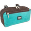 Cashel Small Pommel Bag for horseback riding, featuring a vibrant turquoise suede front panel and durable brown nylon body. This compact saddle bag includes a main compartment with dual zippers and an additional front zippered pocket for quick access to essentials. Designed with adjustable heavy-duty straps and buckles for secure attachment to your saddle, it's a must-have piece of horse tack for organized trail riding adventures.