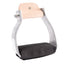 Cashel Western Stirrup Cushion in medium size, featuring a polished silver aluminum frame and a tan leather neck wrap. The footrest is equipped with a thick black padded cushion featuring a textured diamond tread for ultimate non-slip grip and rider comfort. High-quality equestrian gear designed to reduce foot and knee fatigue during long trail rides.
