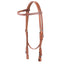 Cashel Stitched Harness Leather Browband Headstall featuring a classic Western design with white contrast stitching. This durable brown leather horse bridle includes adjustable cheek pieces with stainless steel buckle ends for easy bit attachment and a secure throatlatch. Perfect for trail riding or daily work, this high-quality Western tack offers a professional look and dependable performance for any equestrian.