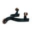 Children's Black Steel All-Purpose Spurs featuring a sleek black finish with copper-toned accents. These youth western spurs include a 1-3/8" curved shank and a traditional 10-point rowel. Designed for young riders, they feature sturdy side buttons for secure strap attachment. Ideal for barrel racing, trail riding, or everyday equestrian training, these durable horse riding accessories are perfect for young cowboys and cowgirls.