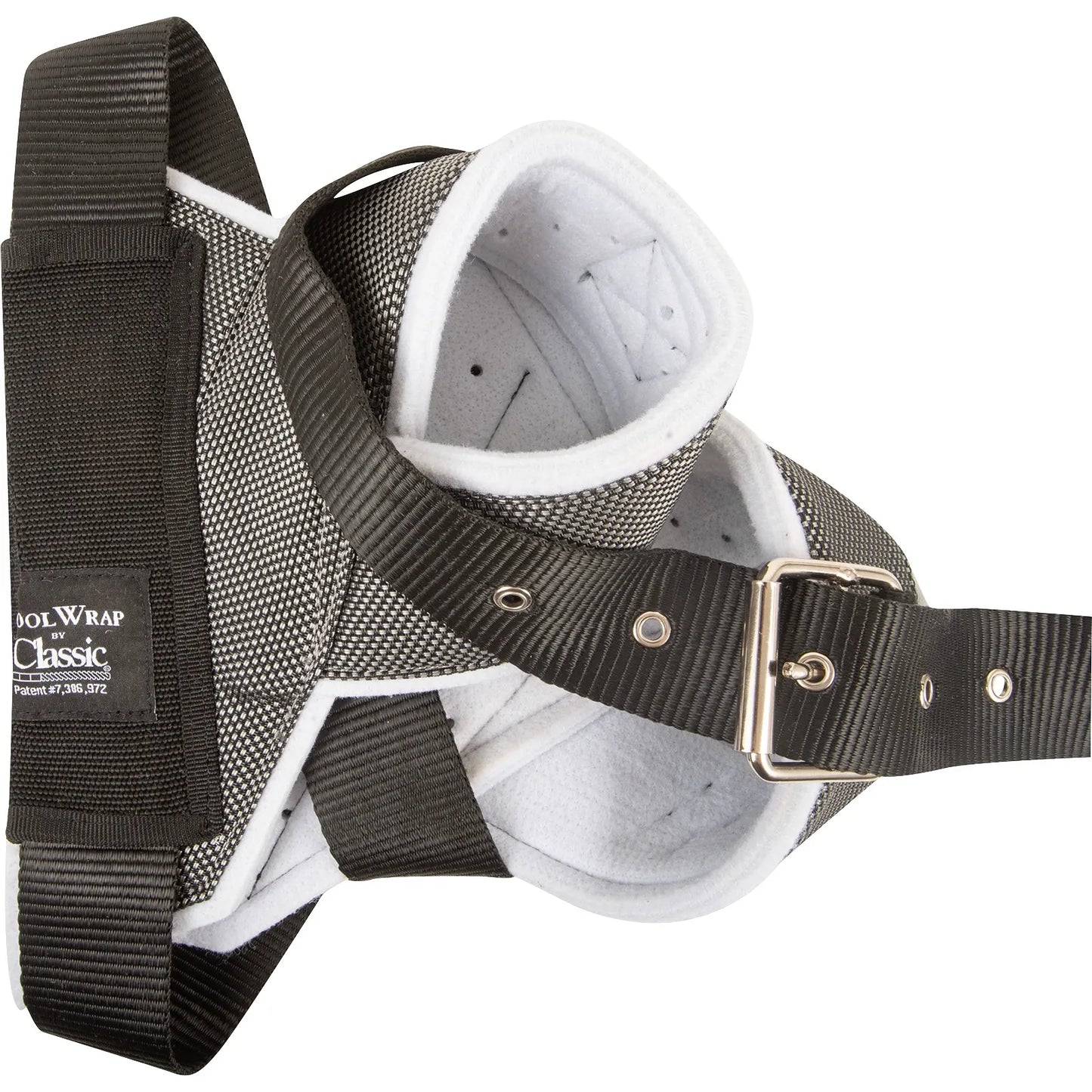 Classic Clear Vision Cool Wrap Horn Wraps featuring breathable grey mesh and black heavy-duty nylon straps with an adjustable metal buckle. Designed for superior steer head protection, these wraps include a soft white fleece lining to prevent irritation during team roping. Durable and lightweight roping equipment optimized for cattle safety and performance.