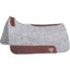 Classic Equine 1-inch heather gray blended wool felt saddle pad (31x32 inches) designed for superior comfort and protection. Features a contoured spine for a better fit, premium dark brown leather wear leathers for added durability, and high-quality stitching. This Western horse saddle pad provides excellent shock absorption and moisture-wicking properties, making it an essential piece of high-quality horse tack for performance and everyday riding.