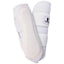 Classic Equine Air Wave EZ Wrap II horse boots in white, designed for superior splint and tendon protection. These breathable equestrian leg boots feature perforated fabric for maximum airflow, a durable pebbled leather-like strike pad, and secure velcro straps for a contoured fit. Ideal for high-performance training, competition, or daily schooling, providing both professional style and essential leg support.