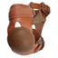Classic Equine Tan Leather Skid Boots for horses (PSB200) featuring a foam-lined interior and durable rounded skid cups with embossed logos. These hind leg protection boots are designed for reining and performance, featuring white contrast stitching and adjustable leather straps with stainless steel buckles for a secure, easy on/off fit. Ideal for protecting the fetlocks during sliding stops.