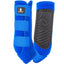 Vibrant blue Classic Equine Classic Fit Horse Sling Boots designed for ultimate leg protection. These durable equestrian splint boots feature three adjustable hook-and-loop straps and a contoured, reinforced black strike pad for superior impact resistance. Made from high-quality neoprene, they provide a secure fit and essential support for performance horses during training, competition, or trail riding. A stylish and functional addition to any horse tack collection.