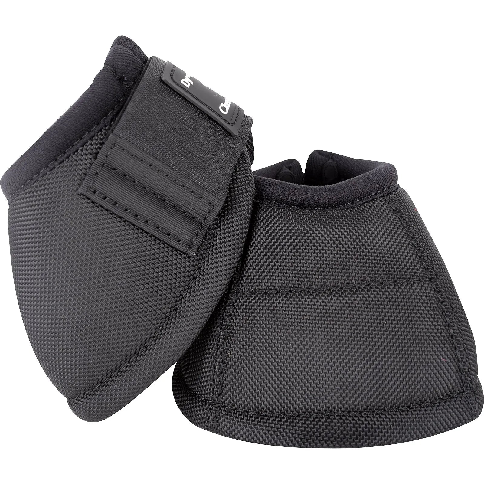 Classic Equine Dyno Bell Boots in black, featuring a heavy-duty water-repellent outer shell and secure hook-and-loop closure. These premium horse boots provide ultimate hoof protection and impact resistance for performance horses. The contoured design ensures a stay-put fit to prevent overreach injuries during training, competition, or turn-out. Must-have equestrian gear for durable, professional-grade hoof care and horse safety.