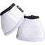 Classic Equine Dyno Bell Boots in white, featuring heavy-duty ballistic construction and a soft black jersey trim for comfort. These high-performance horse bell boots offer ultimate hoof and coronet protection with a secure double-hook-and-loop closure. Ideal for preventing overreach injuries in performance horses, these durable equestrian boots are a tack room essential for daily training or competition.