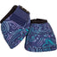 Classic Equine Dyno Turn Patterned Bell Boots in Nova, featuring a vibrant navy, teal, and purple paisley swirl design. These durable horse boots offer superior hoof protection with a secure blue Velcro strap and soft black neoprene rim. Perfect equestrian gear for preventing overreaching injuries during riding or turnout. High-performance, stylish bell boots for horses in the Nova S pattern.