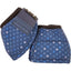 Classic Equine Dyno No Turn Bell Boots in a stylish blue Sparkler star pattern. These small equestrian hoof boots feature a durable outer shell with scattered light blue and white stars, a soft black padded rim, and a secure hook-and-loop closure strap. Designed to provide maximum hoof protection and prevent overreaching, these protective boots are perfect for western or English performance horses and daily training.