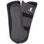 Classic Equine EZ Wrap Lite Front Splint Boots in black, featuring a durable, textured leather strike pad and a secure triple hook-and-loop closure system. These lightweight, neoprene horse leg boots provide essential impact protection and support for the cannon bone and soft tissues during riding or training. Ideal for high-performance equestrian disciplines, these splint boots offer a contoured fit for ultimate horse leg protection and comfort.