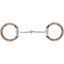 Classic Equine Floral Scroll D-Ring Bit featuring a thin smooth bar snaffle mouthpiece with a single joint. The decorative D-rings showcase intricate silver floral scrollwork and copper flower accents on a dark antiqued background. This elegant western bit combines performance with style, making it a perfect addition to show or training horse tack. High-quality stainless steel construction with beautiful hand-engraved details for a standout appearance.
