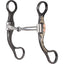 Classic Equine Floral Scroll Straight Shank Bit featuring dark steel shanks with intricate silver floral engraving and a centerpiece copper flower. This Western horse bit includes a smooth jointed snaffle mouthpiece for gentle control and clear communication. Stylish and functional performance horse tack with the Classic Equine logo, perfect for Western pleasure, trail riding, or training. Enhance your equestrian gear with this elegantly crafted bit.