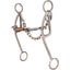Classic Equine Game Changer Bit for barrel racing and trail riding excellence. This silver-toned stainless steel horse bit features curved shanks and a three-piece mouthpiece with copper rollers to encourage salivation. Complete with an attached curb chain, this high-performance western tack provides precision and control for competitive horse riders and trail enthusiasts.