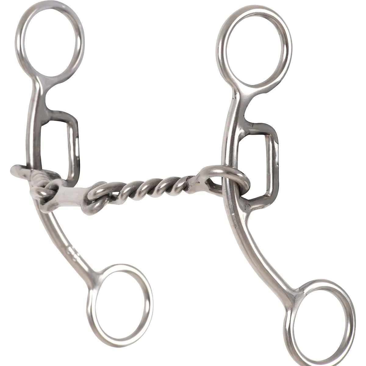 Classic Equine Goosetree Mouthpiece Bit in sleek stainless steel, expertly designed to enhance horse control and communication. This professional-grade Western bit features a textured twisted wire mouthpiece for added responsiveness and uniquely curved shanks with large rein rings. Perfect for riders seeking precision and a refined touch for training, competition, or trail riding.