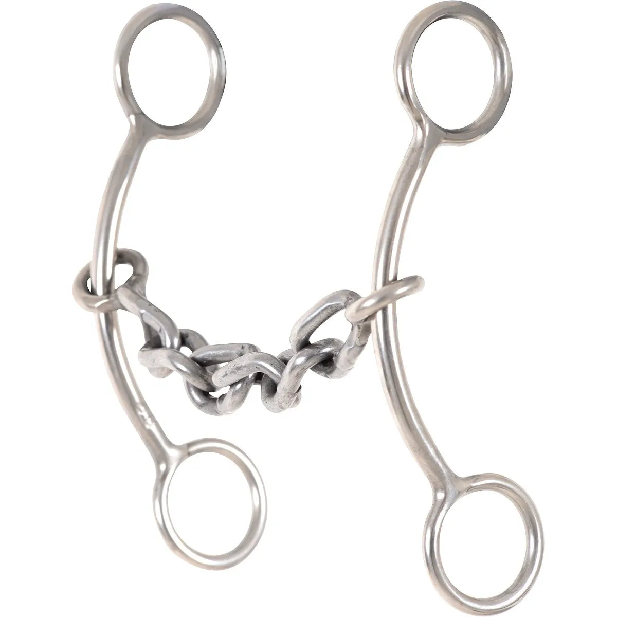 Classic Equine Goosetree Mouthpiece Bit in polished silver metal. Features a flexible chain mouth for gentle yet effective pressure and curved shanks to enhance horse control and responsiveness. This premium Western curb bit is essential equestrian gear for refined communication, perfect for training, performance, and everyday riding.