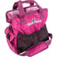 Vibrant fuchsia Classic Equine Groom Tote designed for organized equestrian storage. This durable horse grooming bag features a large mesh front pocket, side compartments, and a spacious main interior for brushes and supplies. Includes sturdy top handles and an adjustable padded shoulder strap for easy transport around the barn or at horse shows. A stylish and functional addition to any rider's tack collection, perfect for keeping grooming tools accessible and tidy.