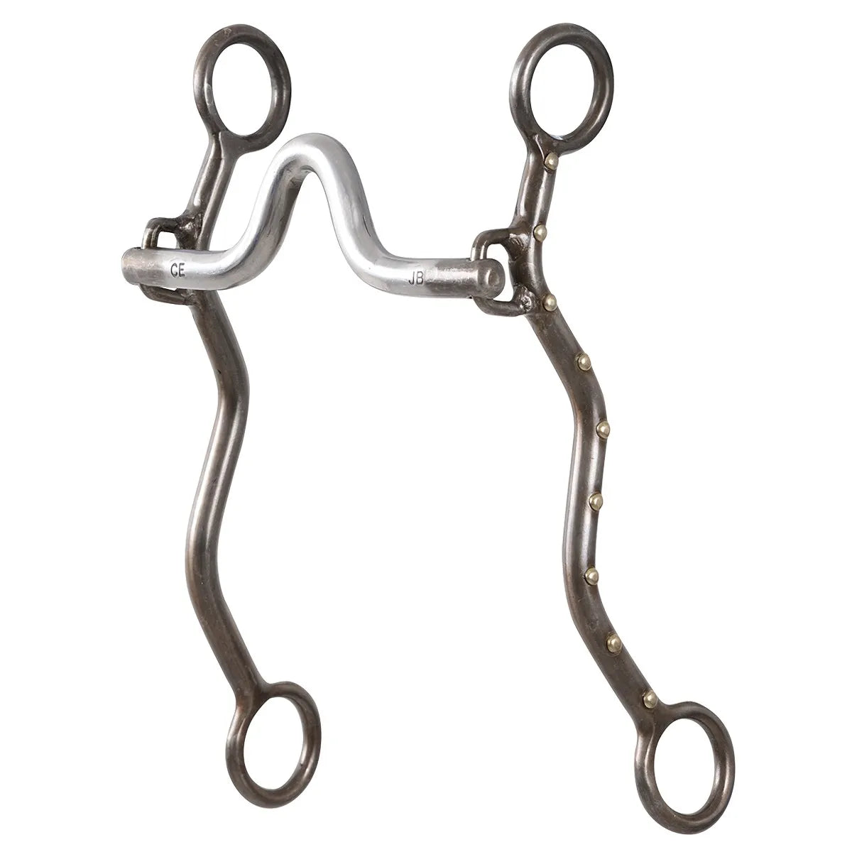 Classic Equine Joe Beaver horse bit with a silver-finish high port mouthpiece and dark antiqued S-shaped shanks. This western curb bit features decorative silver dots along the cheeks, swivel shanks for independent movement, and top and bottom rings for secure bridle and rein attachment. Ideal for professional training and performance, this Joe Beaver bit offers precision control and tongue relief for balanced horse communication.