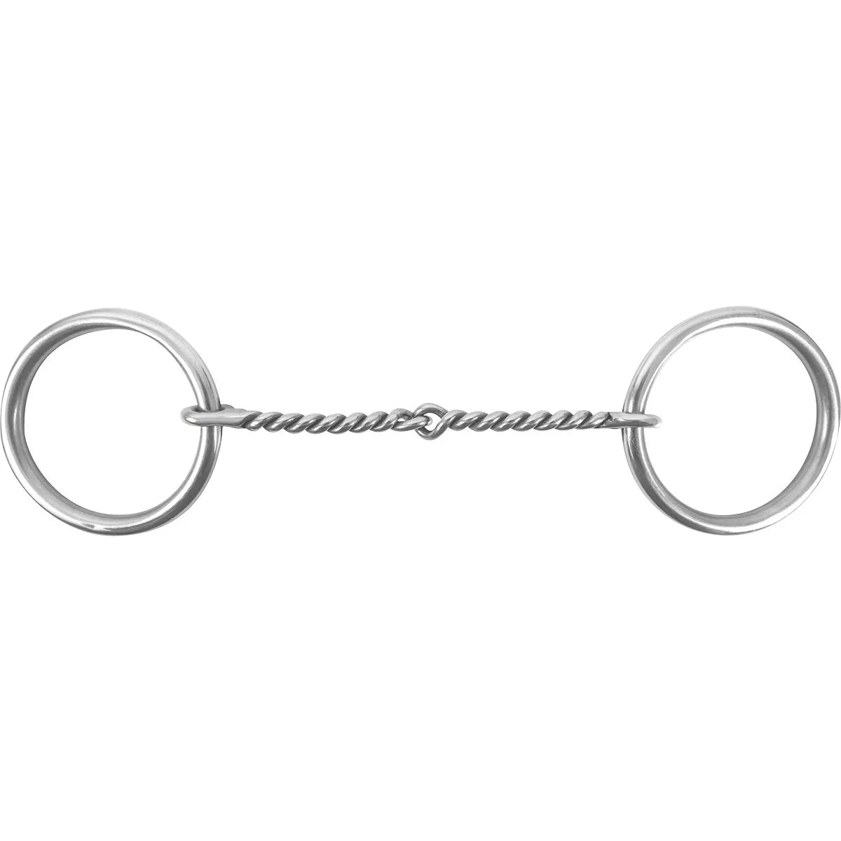 Classic Equine O-Ring Twisted Wire Snaffle bit in polished silver, designed for effective horse training. This single-jointed snaffle features a textured twisted wire mouthpiece for clear communication and responsiveness, paired with large loose O-rings. A professional-grade equestrian tack essential for riders looking to enhance control and performance during training sessions.