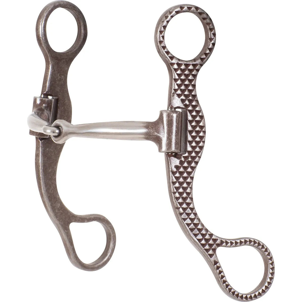 Classic Equine Rasp Performance Series Straight Shank Bit with a 5 1/8" smooth bar mouthpiece. This unique western horse bit features a textured rasp pattern on the shank for a rugged, stylish look. Crafted for performance and gentle control, it has a durable antique finish perfect for equestrian enthusiasts and professional riders. High-quality horse tack ideal for training and western show performance.