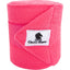 Classic Equine bright pink polo wraps for ultimate horse leg protection. These soft, high-quality fleece equestrian leg wraps feature a secure Velcro fastener and the signature white Classic Equine brand logo with a horse head silhouette. Ideal for providing support and protection during exercise, training, or trail riding. A vibrant and functional addition to any horse grooming kit or equestrian gear collection.