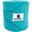 Classic Equine polo wrap in vibrant turquoise blue, crafted from high-quality soft fleece for ultimate horse leg protection. This rolled bandage features a secure hook-and-loop velcro closure and a white logo patch with a horse silhouette. Ideal equestrian gear for providing support and comfort during training, exercise, or turnout. These stylish teal leg wraps are a must-have for any horse owner looking for durable and protective equestrian equipment.